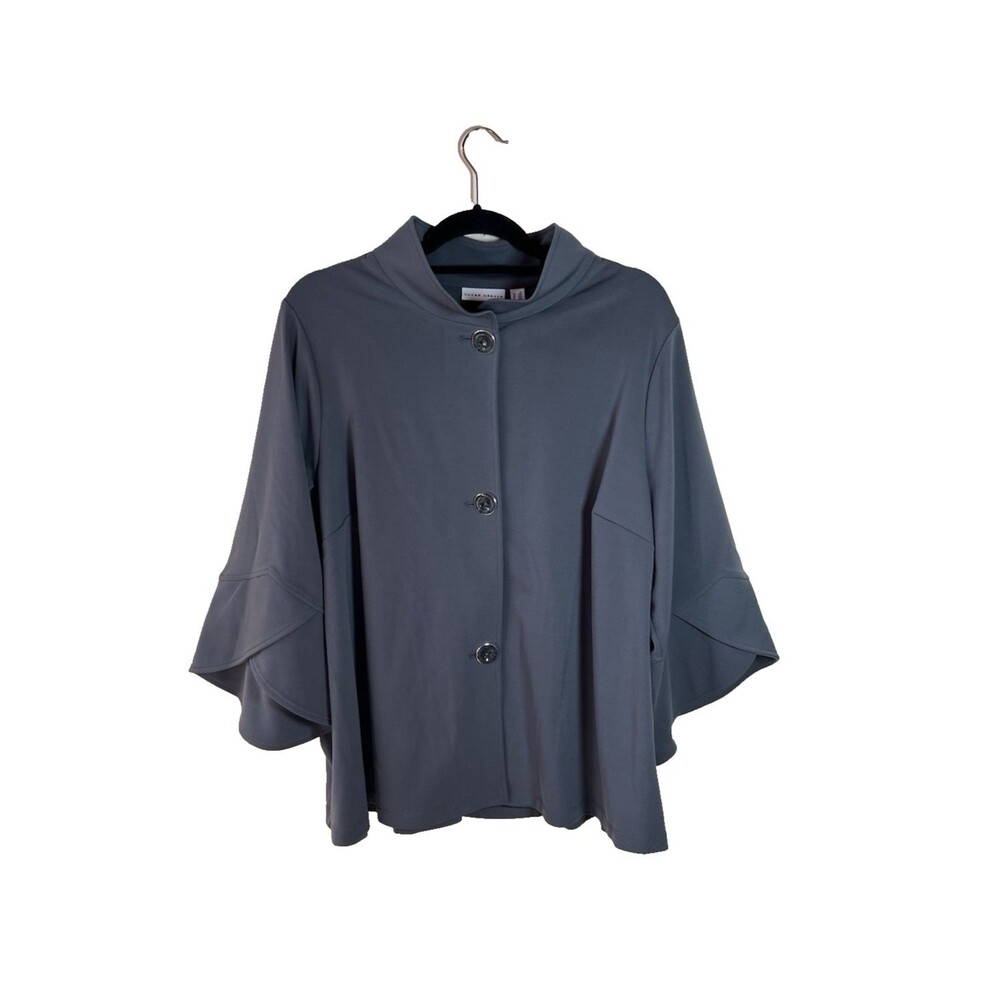 Susan Graver Size 2X Dark Pewter Liquid Knit 3/4 Tulip Sleeve Womens Jacket